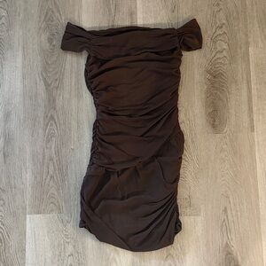 Elegant Off-Shoulder Brown Mini Dress